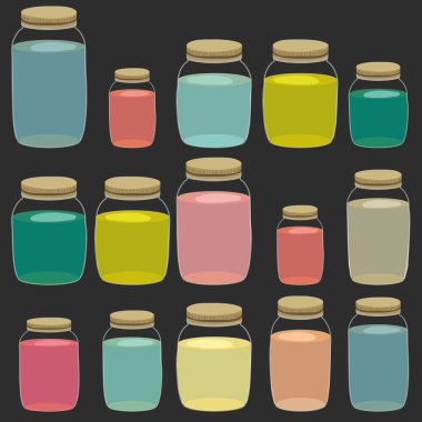 Kavanoz desen iç. Cam Kavanoz siyah izole handdrawn karikatür deseni. Vektör çizim.