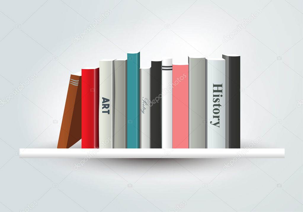 Book shelf. Vector illustration. Bookstore indoor.