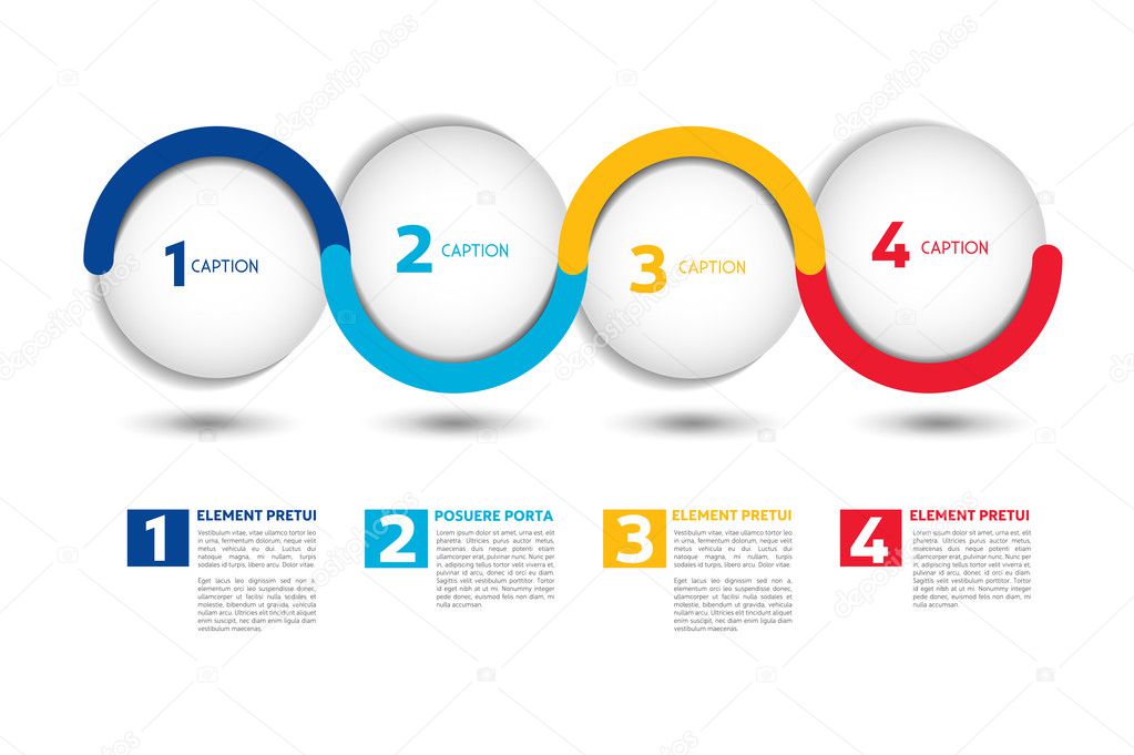 Infographic vector option banner with 4 steps. Color spheres, balls, bubbles. Infographic template.