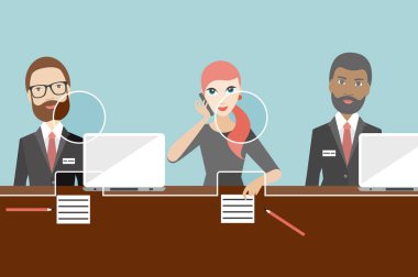 Çalışanlar, jobholders bir banka çalışanı. Düz vektör.