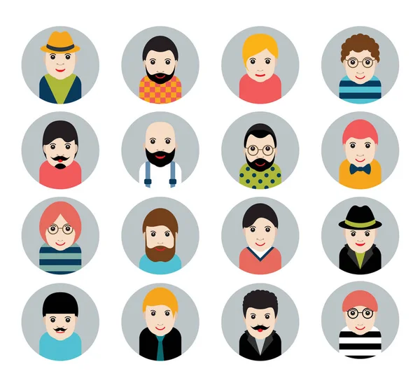 Set of people, avatar icons in flat stylized style. Man faces. Vector