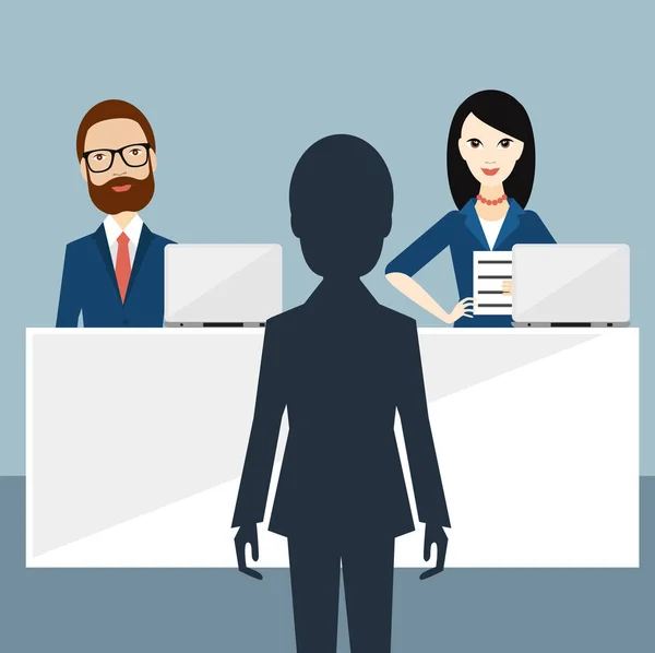 Job interview in office. Officers and candidate. Flat vector ilustration. — Stock Vector