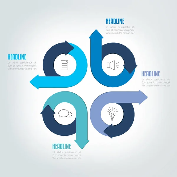 Vier stappen cirkel pijl infographic scheme, sjabloon, grafiek, diagram, module. — Stockvector