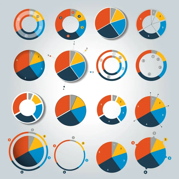 Big set of round, circle chart, graph. Simply color editable. Infographics elements. — Stock Vector