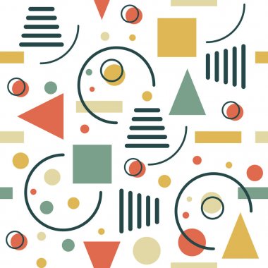 Geometrik dikişsiz desen. Çemberler, üçgenler ve çizgiler. Vektör retro tasarımı.