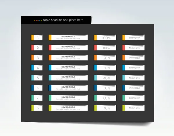 Tabla, horario, plantilla de diseño infográfico con 5 filas. Banner vectorial . — Archivo Imágenes Vectoriales