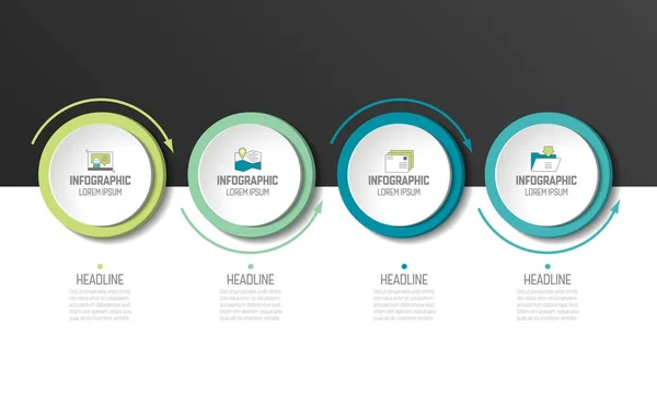 Cirkel, runda diagram, system, tidslinje, infographic, numrerade mall, alternativet mall. 4 steg. — Stock vektor