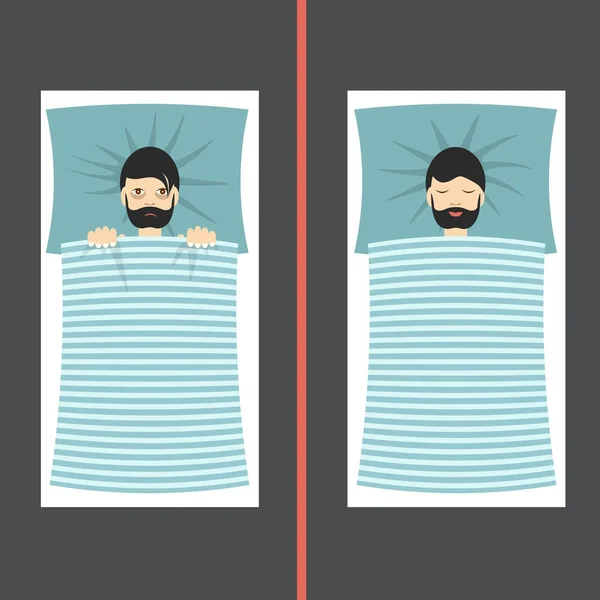 Man Sleep Problems Insomnia Symptoms Good Sleep Man Flat Illustration — Stock Vector