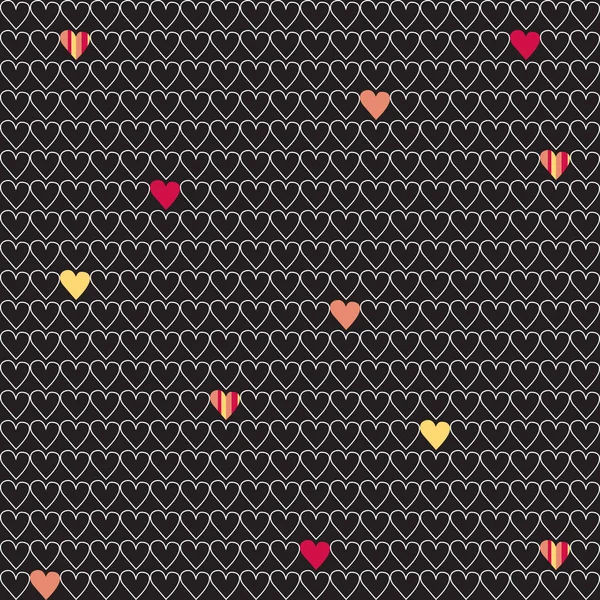 Heart Line Seamless Pattern Black White Vector — Stock Vector