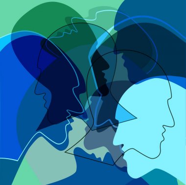 Kafaları insanlar kavramı, insanlar arasında iletişim sembolüdür. Vektör 