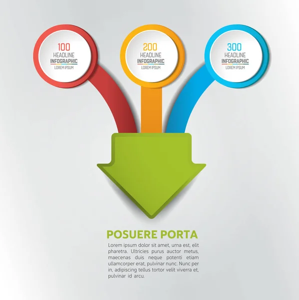 Tres Flechas Fusionan Punto Cuadro Infografías Esquema — Archivo Imágenes Vectoriales