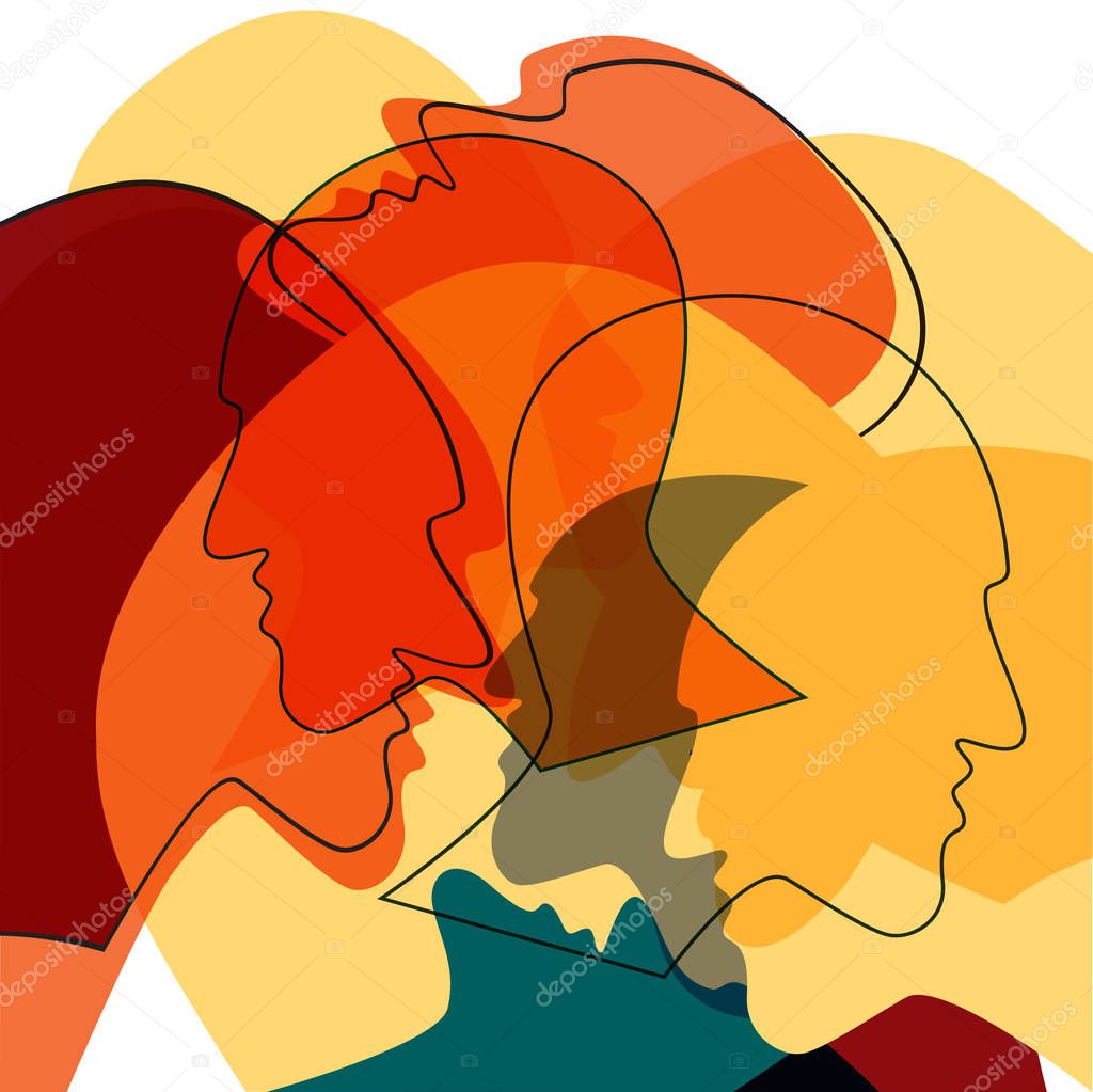 Red Heads people concept, symbol of communication between people. Vector 