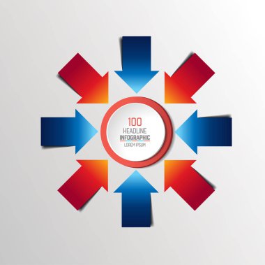 Sekiz oklar bir noktasına birleştirilmesi. Infographics grafik, düzeni.