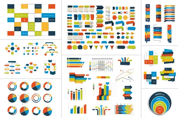 Mega Ensemble Éléments Infographie Graphiques Graphiques Graphiques Diagrammes Circulaires Diagrammes — Image vectorielle