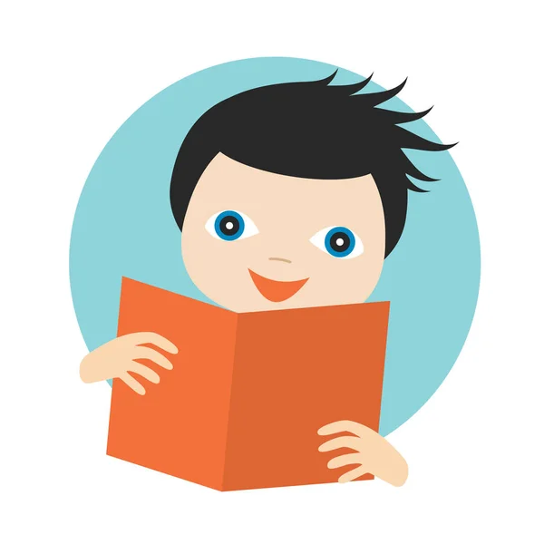 Little Cute Boy Reading Book Flat Vector — Stock Vector
