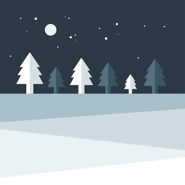 Terra Árvore Noite Natal Design Simples Plano — Vetor de Stock