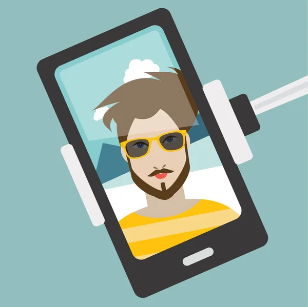 Fotografie Selfie Een Man Vectorillustratie — Stockvector