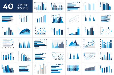 Charst, grafikler büyük kümesi. Mavi renk. Infographics iş öğeleri.