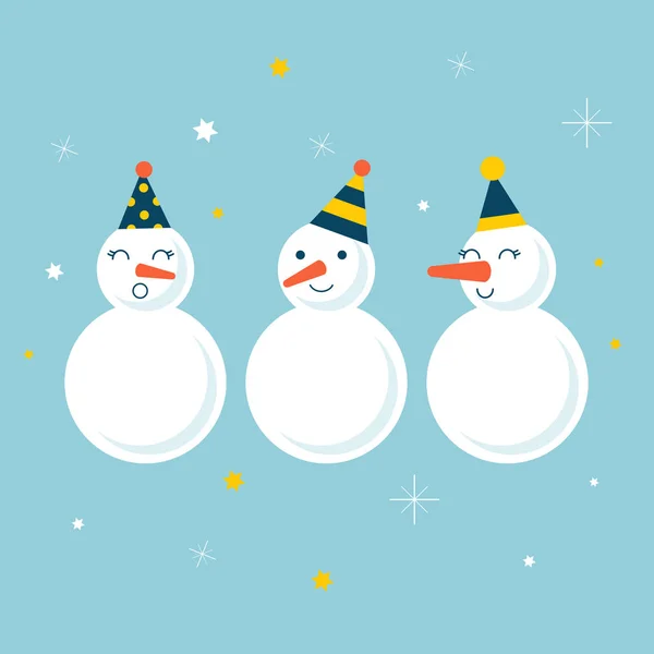 Sneeuwpoppen Cartoon Illustratie Kerststijl Vector — Stockvector