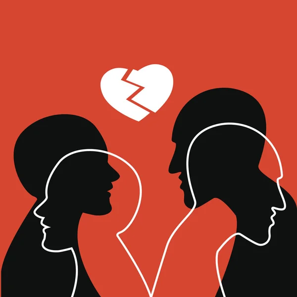 Man Woman End Relationship Human Profile Head Dialogue — Stock Vector