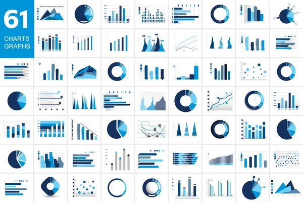 Mega Sada Charst Grafy Modrá Barva Obchodní Prvky Infographics — Stockový vektor