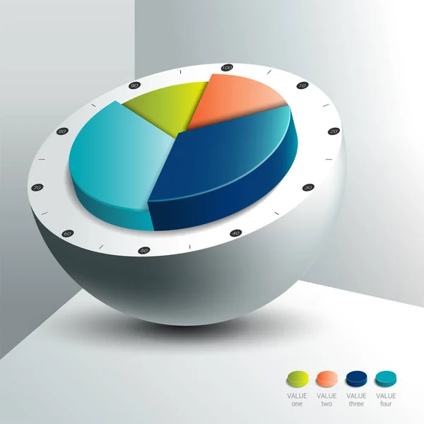 インフォグラフィックチャート スキーム 球面ボールの断面図3D円グラフ中央 — ストックベクタ