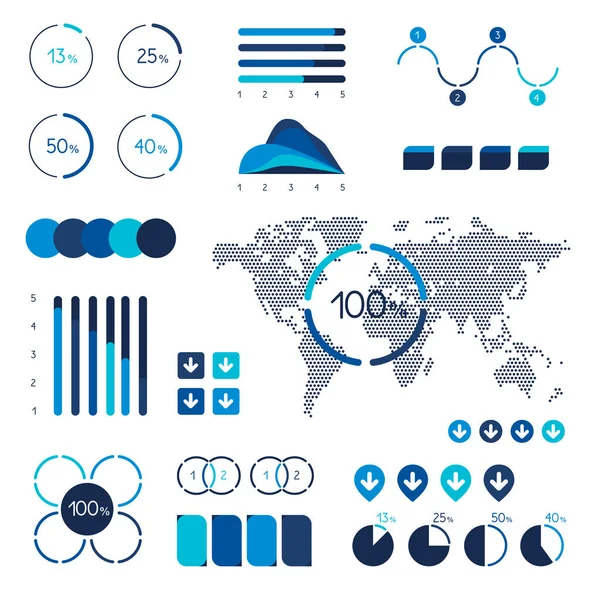 Set Infographics Elementen Grafiek Tijdlijn Spraakzeepbel Taartdiagram Kaart — Stockvector