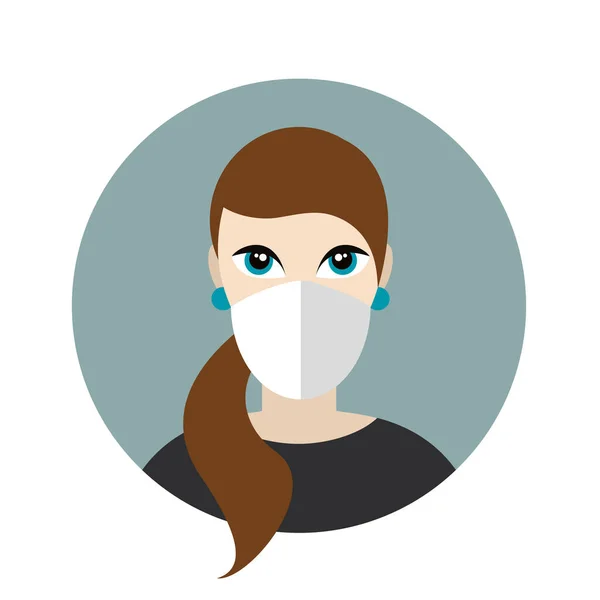 戴口罩的女人保护自己不感染Corona病毒平面矢量图标 — 图库矢量图片