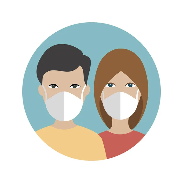 戴面具的人保护自己不感染Corona病毒 Covid 平面矢量图标 — 图库矢量图片