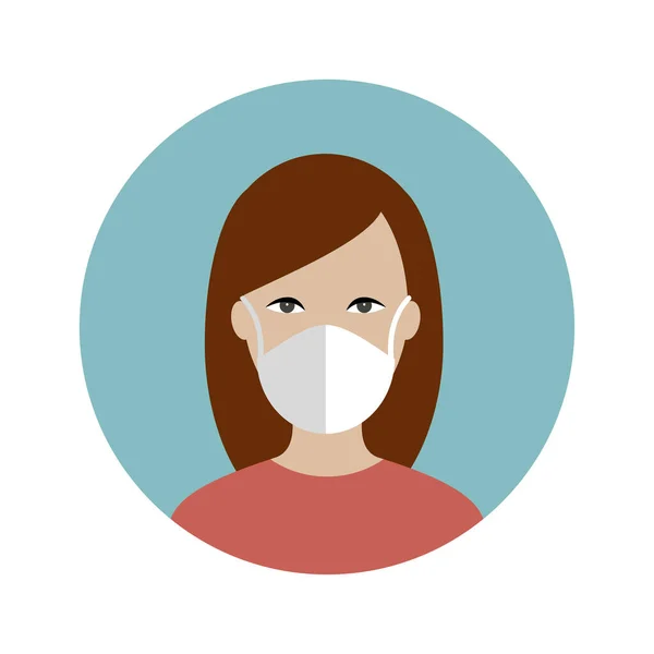 戴面具的女人保护自己不感染Corona病毒 Covid 平面矢量图标 — 图库矢量图片