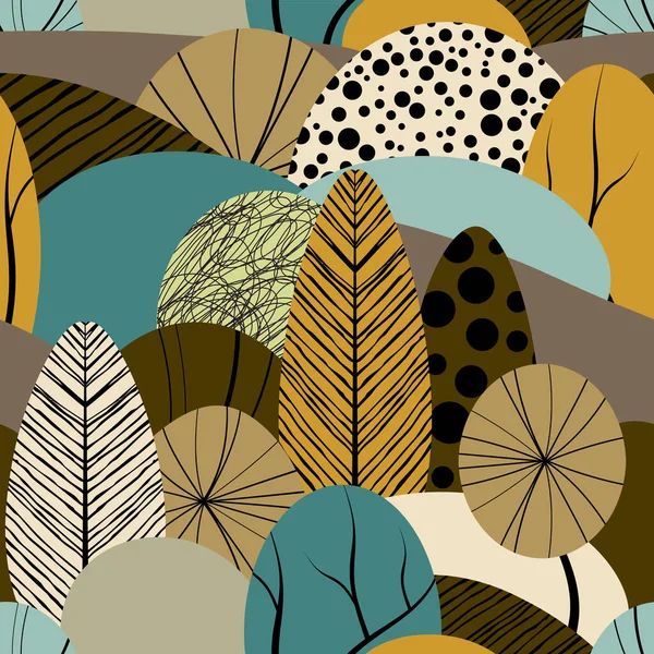 摘要植物 森林主题的无缝图案 手绘纹理 矢量模板 — 图库矢量图片