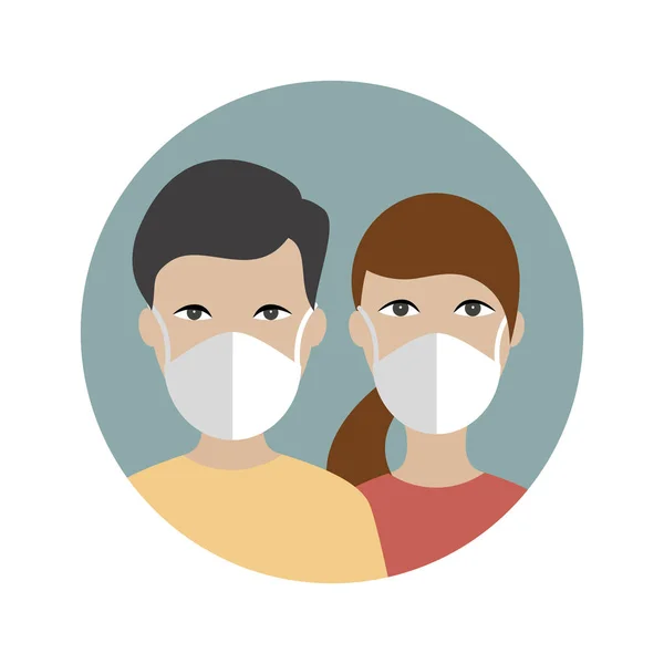 戴面具的人保护自己不感染Corona病毒 Covid 平面矢量图标 — 图库矢量图片
