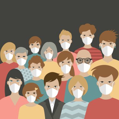 Bir grup insan maske takarak, Covid 19 'dan korunuyor.. 