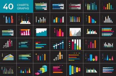 Büyük bir Charst seti, siyah ve koyu renkli grafikler. Bilgi işleme iş unsurları.
