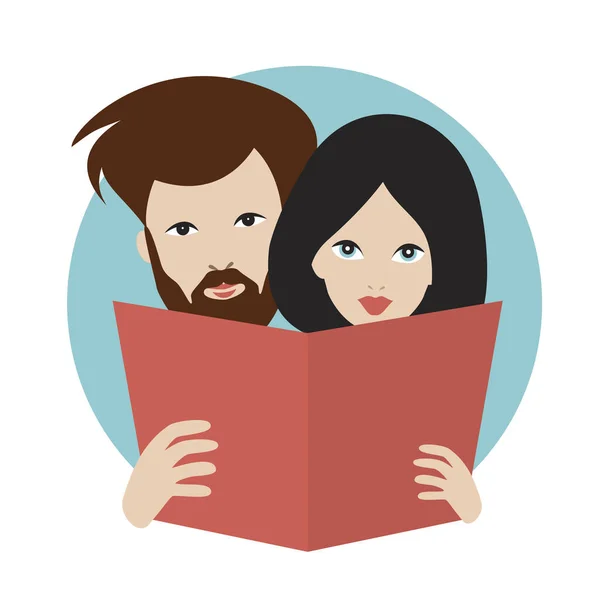 Man Woman Reading Book Together Flat Vector — Stock Vector