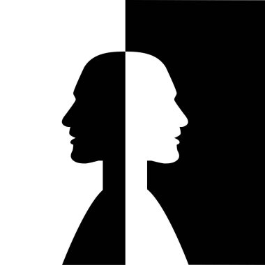 Birbirine sırt çevirmiş iki kafa. Psikoloji, nöroloji konsepti.