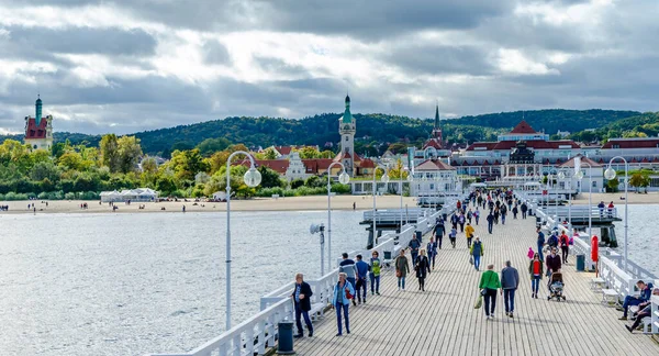 Sopot Pier Polónia Setembro 2018 Turistas Moradores Cidade Caminhando Pelo — Fotografia de Stock