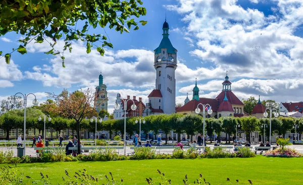 Sopot Polónia Setembro 2018 Turistas Que Banham Praça Principal Durante — Fotografia de Stock
