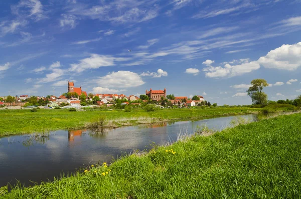 Festői táj Gniew Wierzyca folyó Észak-Lengyelországban — Stock Fotó
