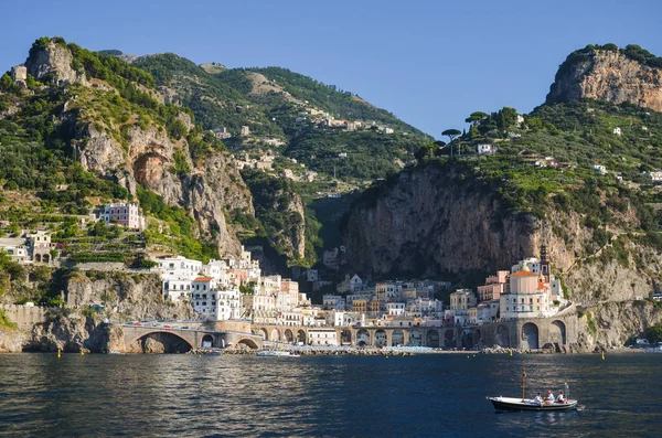 Scenic landscape of village atrani on amalfi coast in italy — Stock Photo, Image