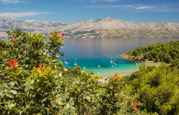 风景如画的 Lovrecina 沙滩上 Brac 岛，克罗地亚 — 图库照片