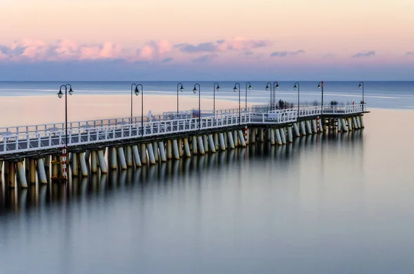 Crepúsculo Malhumorado Sobre Muelle Gdynia Orlowo Mar Báltico Polonia Europa — Foto de Stock