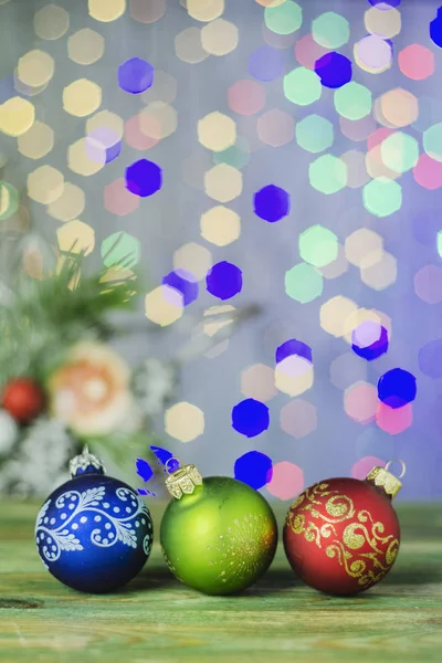 Decoratie Van Kerstmis Kerstballen Tegen Bokeh Achtergrond — Stockfoto