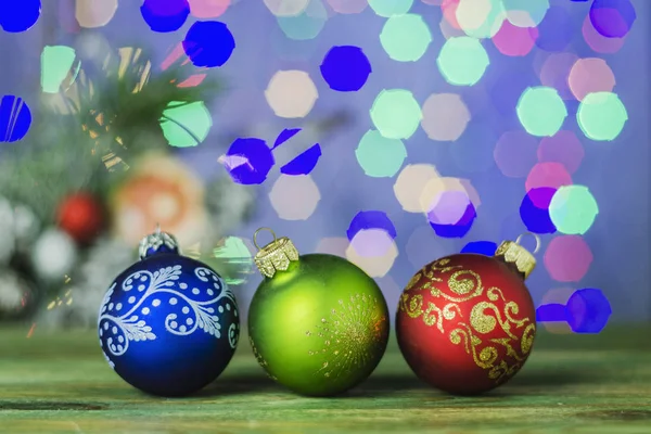 Decoratie Van Kerstmis Kerstballen Tegen Bokeh Achtergrond — Stockfoto