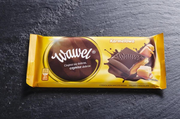 Barre Chocolat Wawel Isolée Sur Fond Ardoise Pierre Entreprise Confiserie — Photo