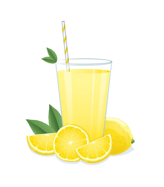Glas Zitrone und Zitrone mit Blättern. — Stockvektor