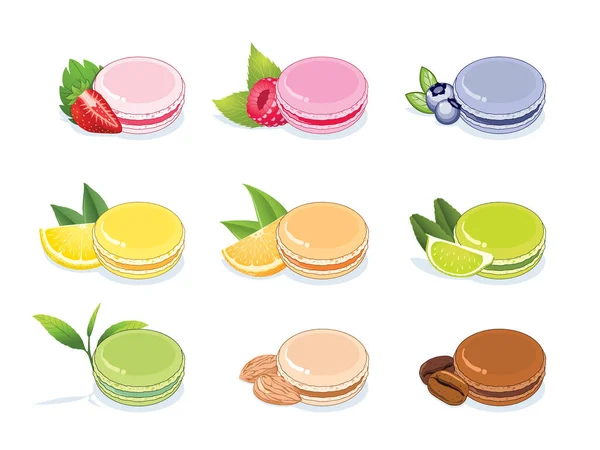 Színes macarons csoportja. — Stock Vector