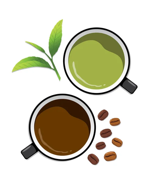 Kopje koffie en groene thee. — Stockvector