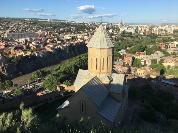 Luchtfoto Van Het Stadsgezicht Van Tbilisi Georgië — Stockfoto