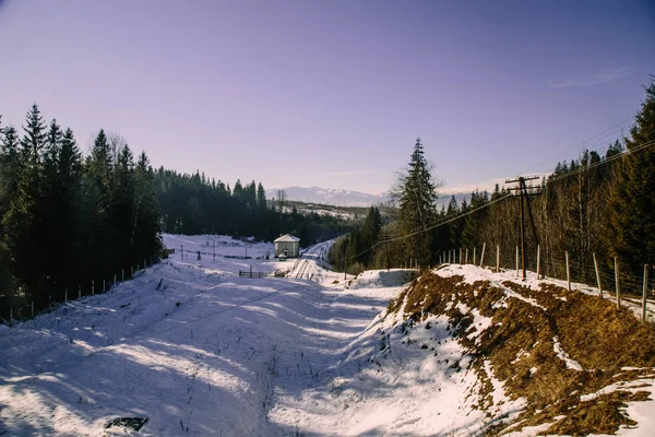 Vista Panorámica Las Montañas Los Cárpatos Temporada Invierno — Foto de Stock